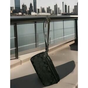 Coach Small Wristlet Clutch Purse Bag Monogram Canvas Black EUC 8x4.5